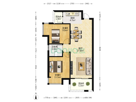 紫兰公馆 2室1厅1卫 83平方