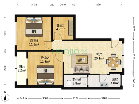 石堡街3号 3室1厅1卫 85平方