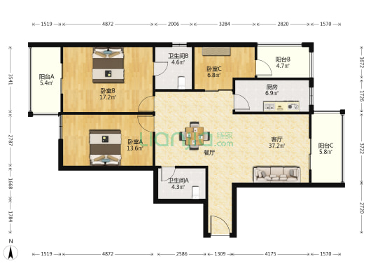 理想时代 3室1厅2卫 132平方