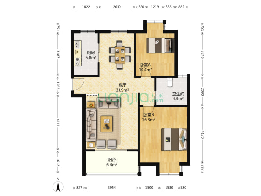 新城域花园 2室1厅1卫 89平方