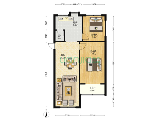 邕江宾馆宿舍 2室1厅1卫 84平方