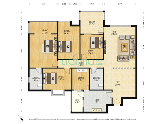 锦官城二期 4室1厅2卫 198平方