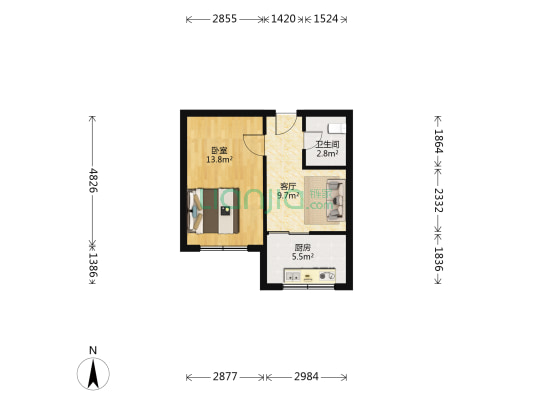 普兰店新城街 1室1厅1卫 43平方
