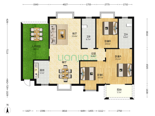 城南故事 3室1厅2卫 141平方