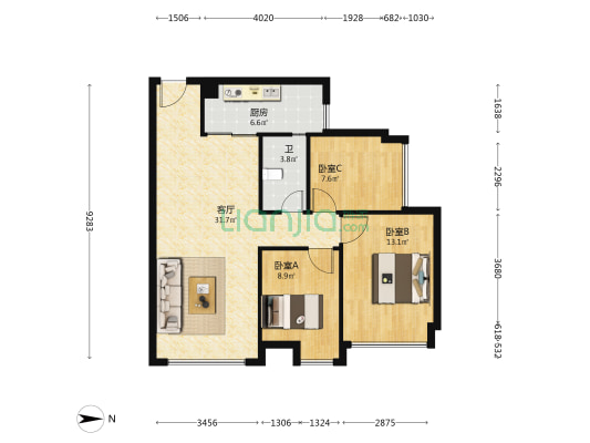 成发紫悦府 3室1厅1卫 86平方