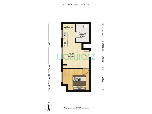 万科金色雅筑北苑 1室1厅1卫 43平方