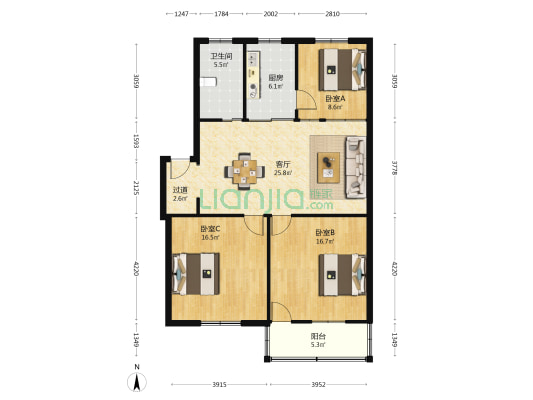 厂东新村 3室1厅1卫 105平方