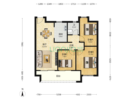 张家港天璞花园 3室1厅1卫 91平方