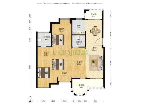 茶香苑 4室1厅2卫 127平方
