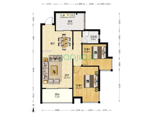 天一城A区东区 2室1厅1卫 100平方