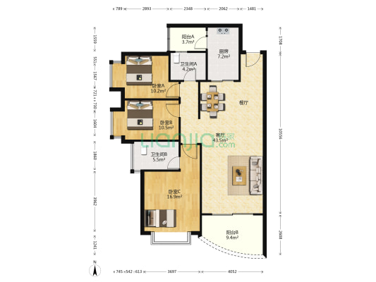 东湖花园九区 3室1厅2卫 134平方