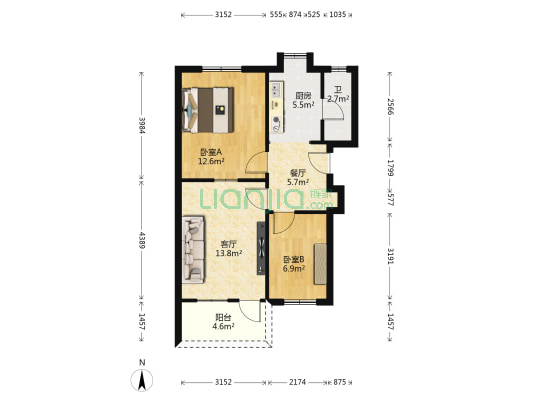 望月湖小区二片区 2室2厅1卫 62平方