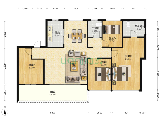 南部湾万科城五期 4室1厅2卫 143平方