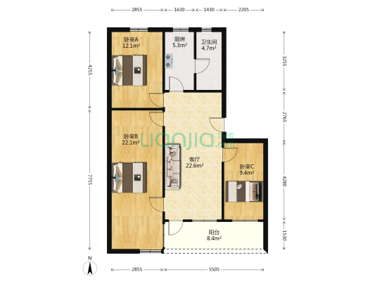 富康楼 3室1厅1卫 103平方