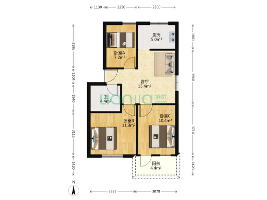 公园晓筑 3室1厅1卫 69平方