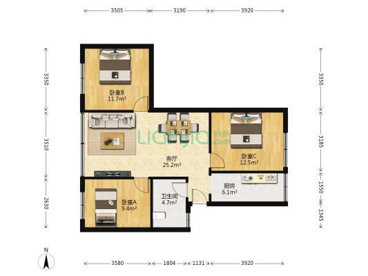 百草巷2号 3室1厅1卫 81平方