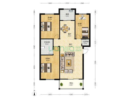 育德花园北苑 3室2厅2卫 127平方