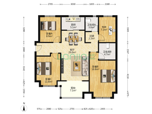 万科运河传奇 4室1厅2卫 126平方