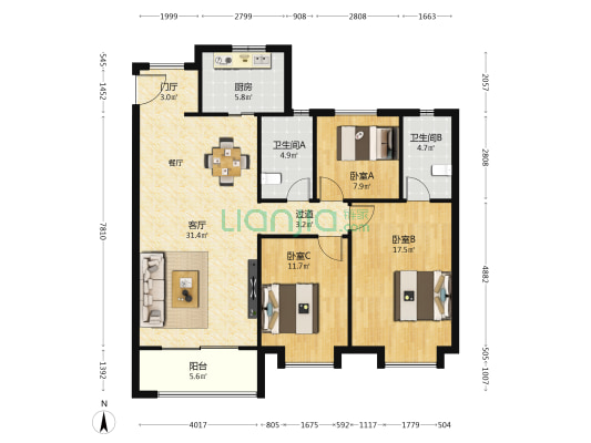 华润置地未来城市DK8 3室1厅2卫 132平方