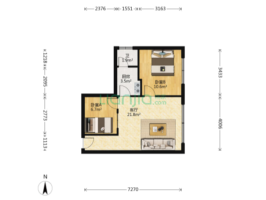 银鑫路 2室1厅1卫 56平方