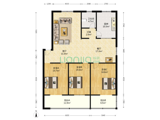 紫荆派出所家属院 3室2厅1卫 151平方