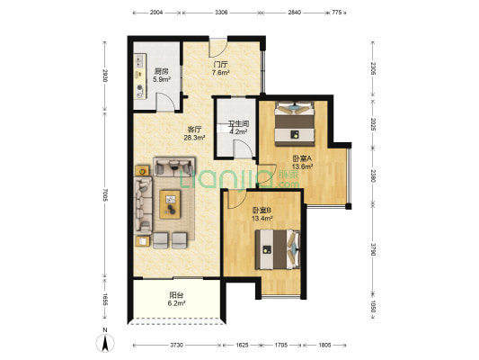 海骏达蜀都1号三期 2室1厅1卫 83平方