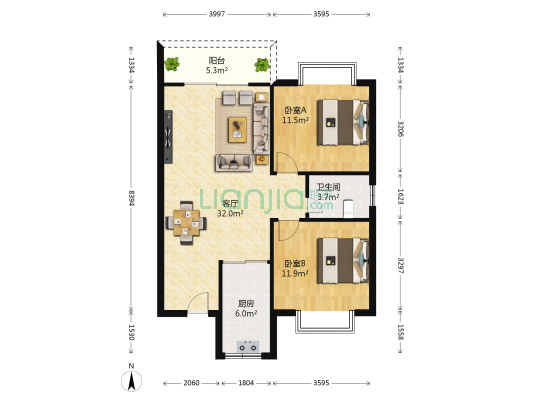 海甸花园 2室1厅1卫 89平方