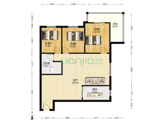 范阳路朝阳路华泰豪庭大三居户型方正税费低-户型图