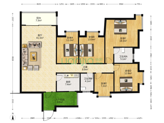 都市國際 5室1厅2卫 174平方