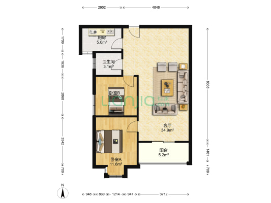 幸福花城南区 2室1厅1卫 84平方