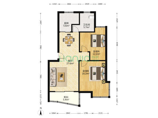 兴东佳苑(一期) 2室1厅1卫 86平方