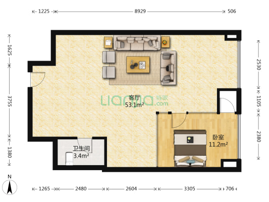 丽原天际 1室1厅1卫 54平方