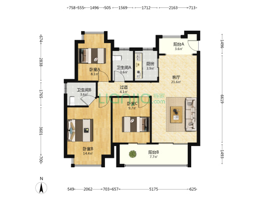 力高君誉滨江 3室1厅2卫 104平方