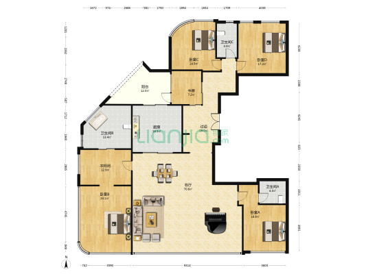 中家德玺尚座 5室1厅3卫 310平方