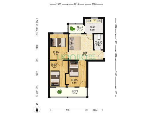 物价局家属院 3室1厅1卫 54平方