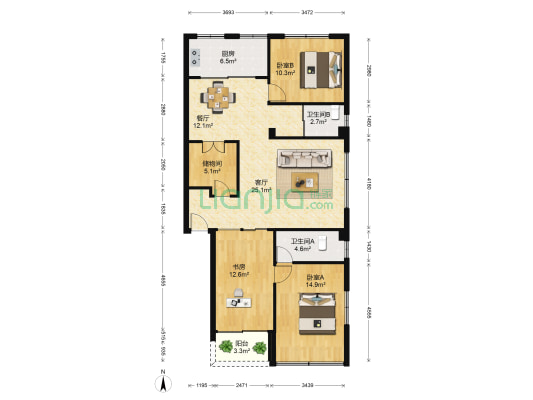 乐西路 3室2厅2卫 121平方