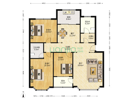 规划局小区 3室2厅1卫 159平方
