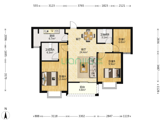 碧桂园璟台 3室1厅2卫 96平方