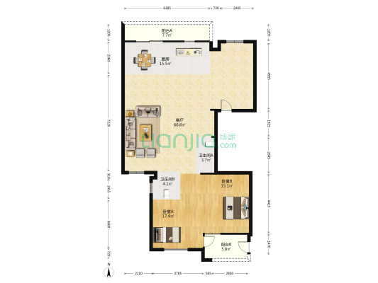 东泉茗庭 2室1厅2卫 164平方