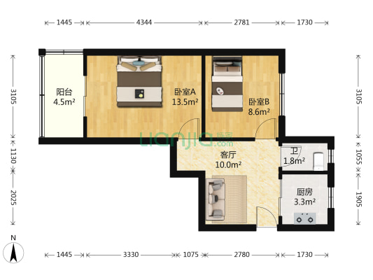南阳路55号院 2室1厅1卫 52平方