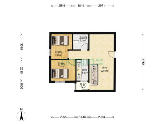 居易家园 2室1厅1卫 66平方