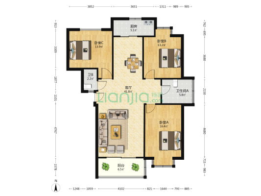 青龙花苑 3室1厅2卫 118平方