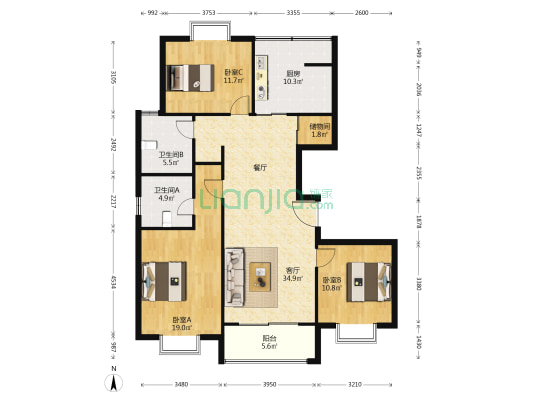 锦绣花木公寓 3室1厅2卫 133平方