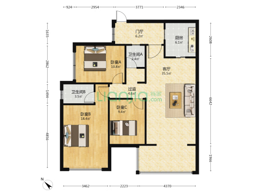 科华388 3室1厅2卫 121平方