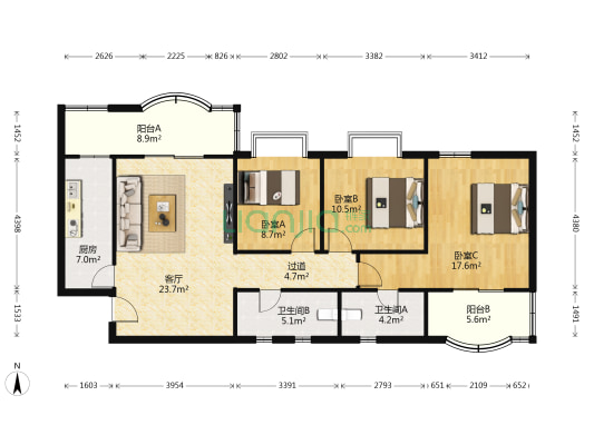 军工南院 3室1厅2卫 118平方