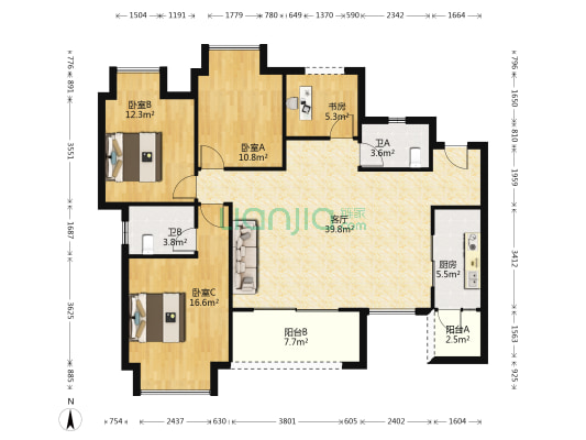 麓铭府漫香町 4室1厅2卫 128平方