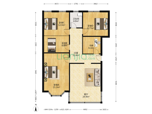瑞龙阁 5室1厅1卫 121平方