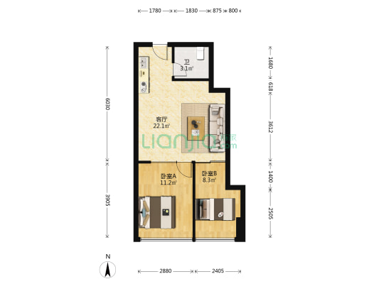 明宇南御 2室1厅1卫 80平方