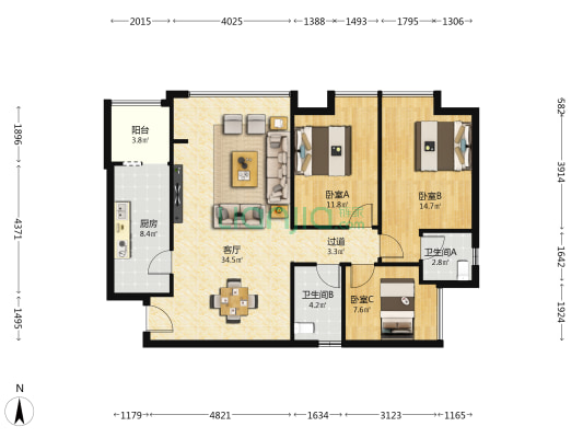 心水岸 3室1厅2卫 110平方