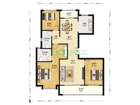 绿城西安全运村芳菲郡 3室2厅2卫 128平方